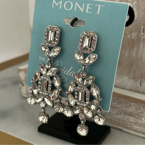 Monet Jewelry Timeless Silver Tone Womens Hypoallergenic Chandelier Earrings - Picture 4 of 13
